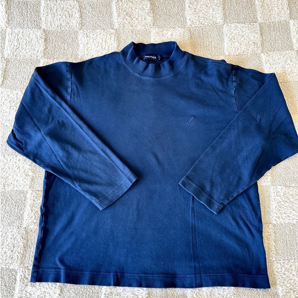 NAUTICA Long Sleeve Mock Turtle Neck Navy Blue Shirt Size Large